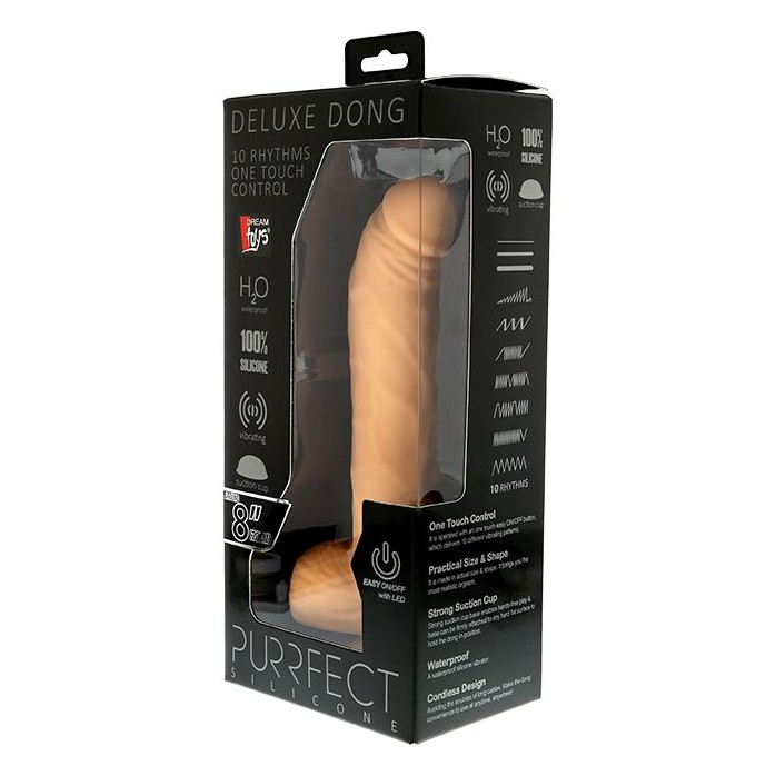 Телесный вибратор из силикона с кнопкой в основании ствола PURRFECT SILICONE DELUXE ONE TOUCH 8INCH - 20 см - Purrfect Silicone. Фотография 2.