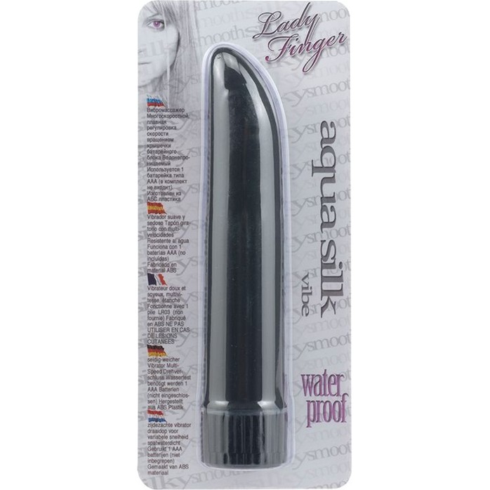 Чёрный классический вибратор AQUA SILK LADYFINGER BLACK - 12 см. Фотография 2.