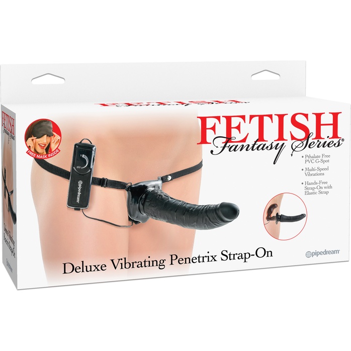 Черный страпон с вагинальной пробкой Deluxe Vibrating Penetrix Strap-On - 19 см - Fetish Fantasy Series. Фотография 5.