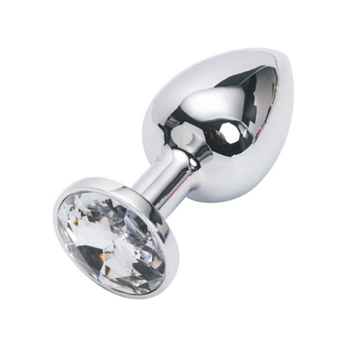 Серебристая анальная пробка с прозрачным кристаллом - 7,6 см