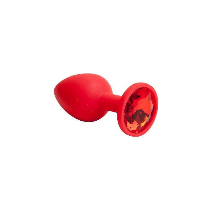 Красная силиконовая анальная пробка с красным стразом - 7,1 см