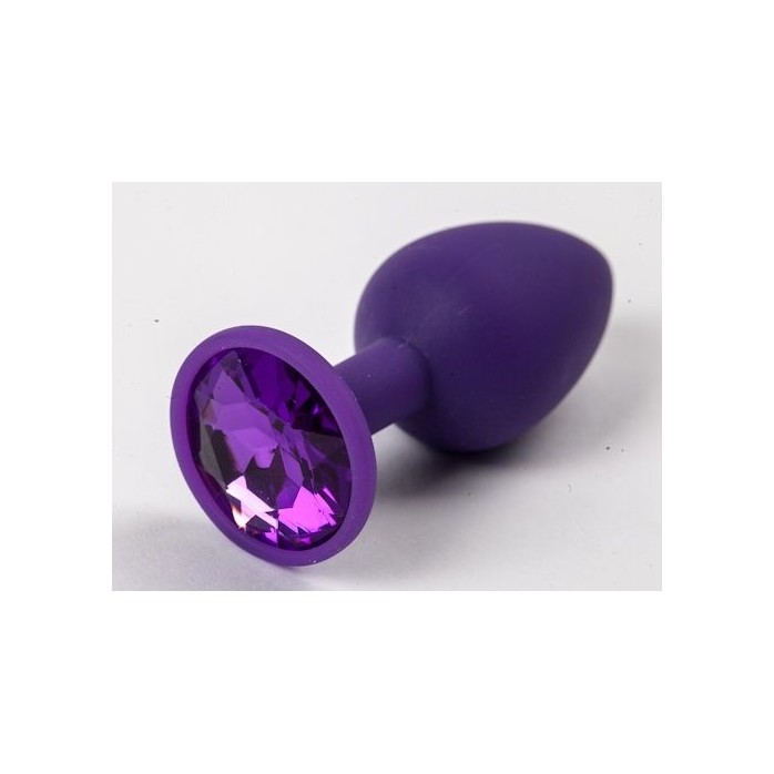 Фиолетовая силиконовая анальная пробка с фиолетовым стразом - 7,1 см