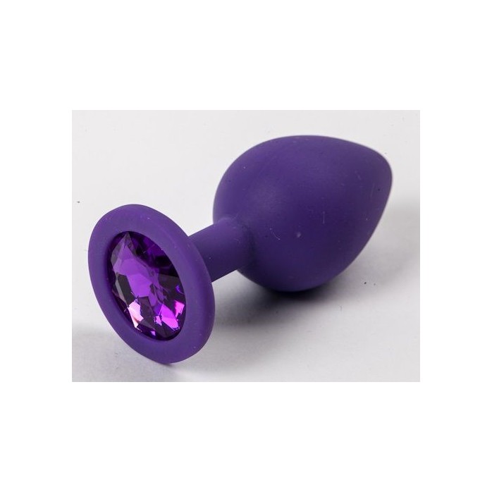 Фиолетовая силиконовая анальная пробка с фиолетовым стразом - 8,2 см