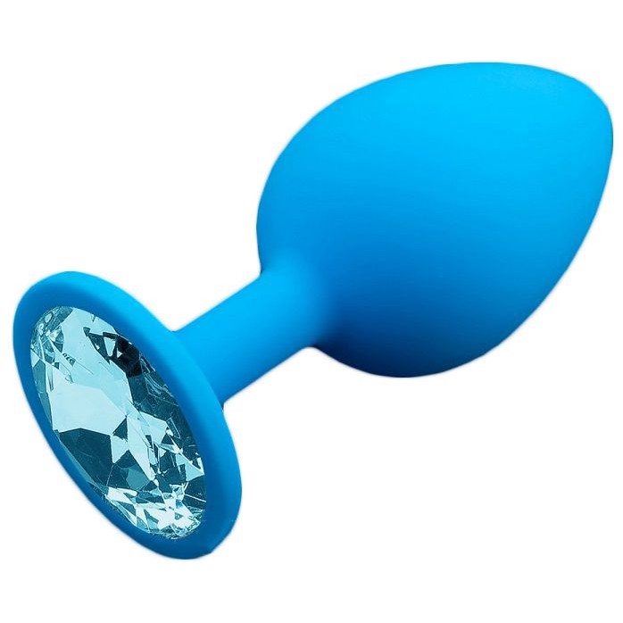 Большая голубая силиконовая пробка с голубым кристаллом - 9 см