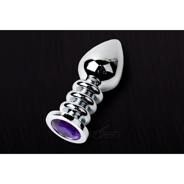 Большая анальная пробка с фиолетовым кристаллом - 10 см