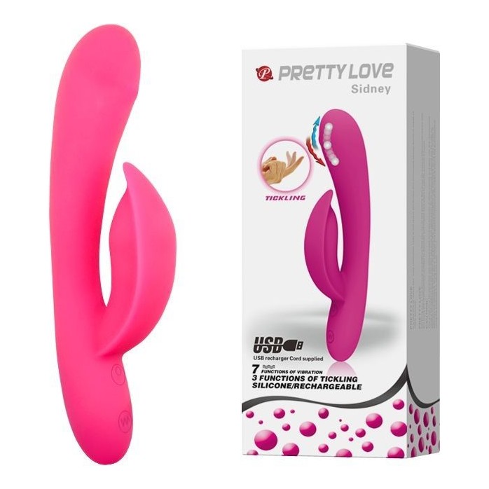 Розовый перезаряжаемый вибромассажер Sidney с функцией поглаживания - 19,5 см - Pretty Love. Фотография 2.