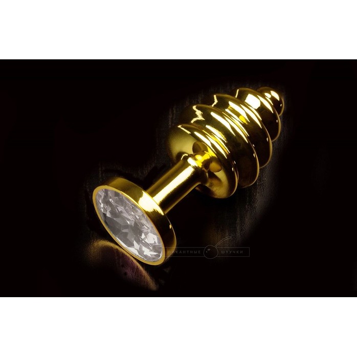 Маленькая золотистая витая пробка с прозрачным кристаллом - 7,5 см