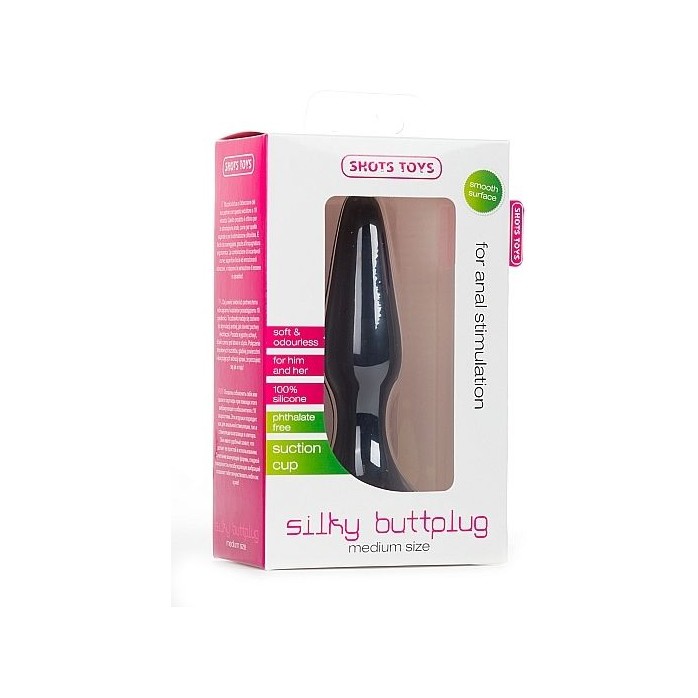 Черная анальная втулка Silky Buttplug Medium - 12,5 см - Shots Toys. Фотография 2.