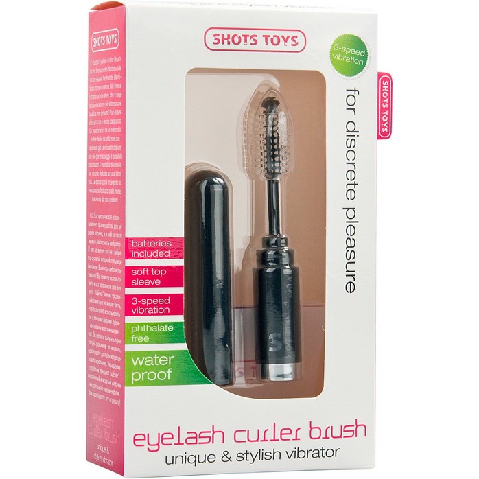 Черный мини-вибратор Eyelash Curler Brush в виде туши для ресниц - 13 см - Shots Toys. Фотография 2.