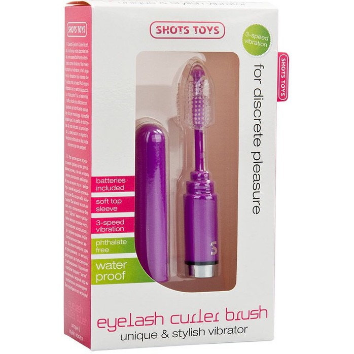 Фиолетовый мини-вибратор Eyelash Curler Brush в виде туши для ресниц - 13 см - Shots Toys. Фотография 2.