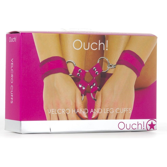 Розовый комплект оков Velcro hand and leg cuffs - Ouch!. Фотография 2.