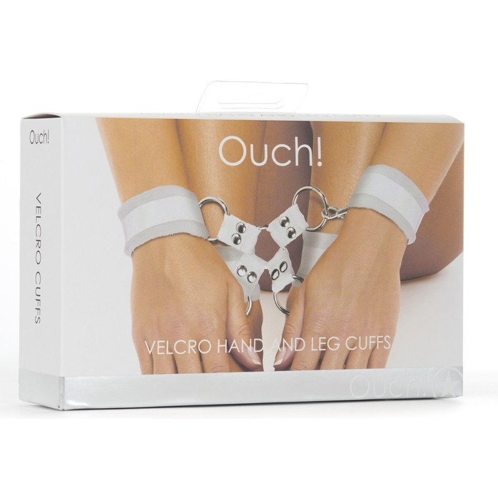 Белый комплект оков Velcro hand and leg cuffs - Ouch!. Фотография 2.
