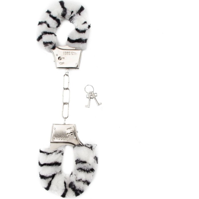 Меховые наручники с принтом зебра - Shots Toys