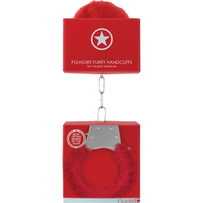 Красные пушистые наручники OUCH! Red - Ouch!. Фотография 5.