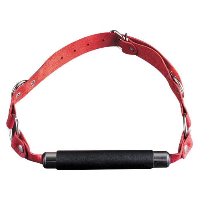 Кляп-трензель на красных кожаных ремешках с застёжкой - BDSM accessories. Фотография 2.