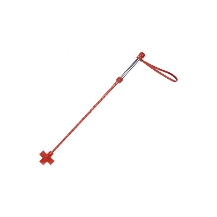 Красный стек с металлической рукоятью и крестообразным наконечником - 70 см - BDSM accessories