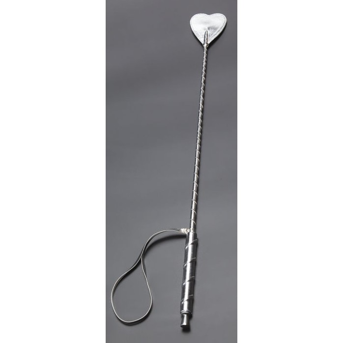 Серебристый стек с наконечником-сердцем из искусственной кожи - 57 см - BDSM accessories