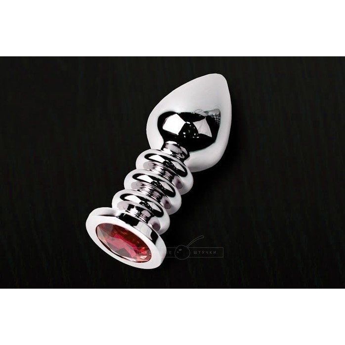 Большая анальная пробка с рубиновым кристаллом - 10 см