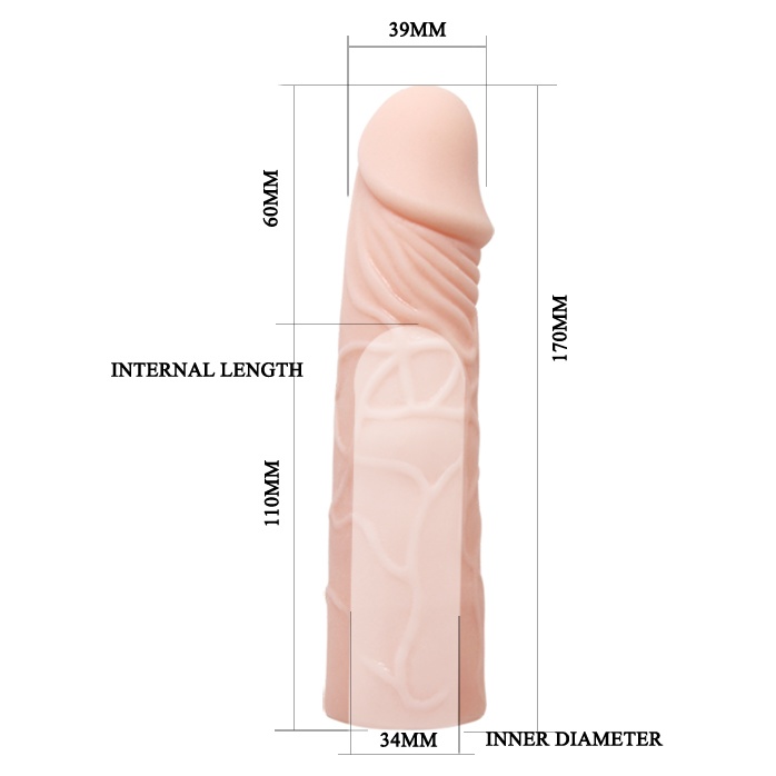 Удлиняющая насадка на пенис телесного цвета - 18 см. Фотография 4.