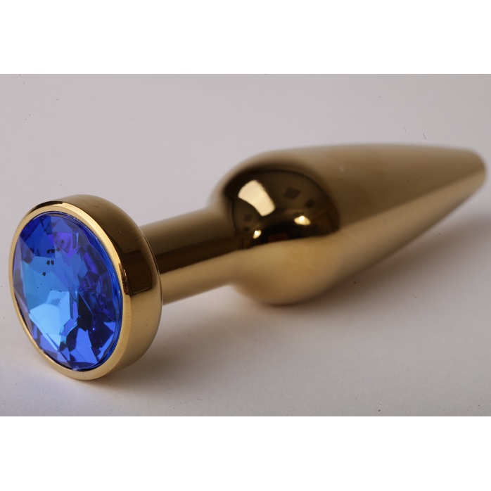 Золотистая анальная пробка с синим кристаллом - 11,2 см
