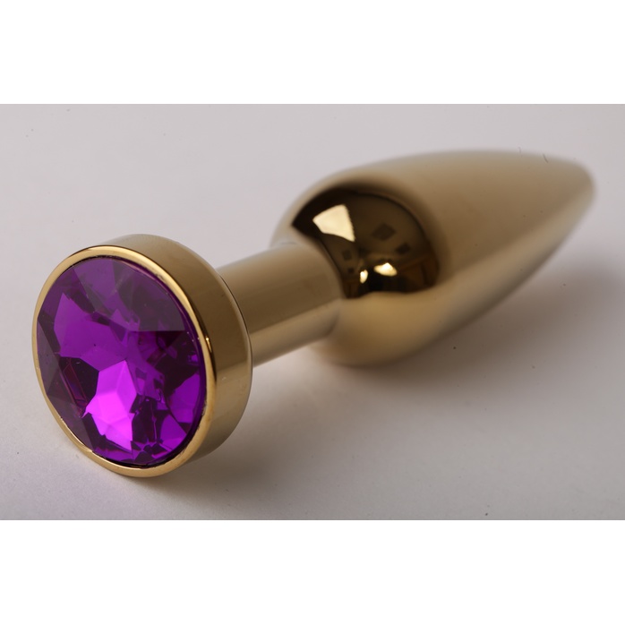 Золотистая анальная пробка с фиолетовым кристаллом - 11,2 см