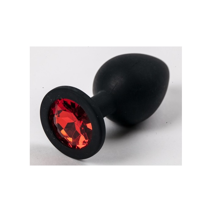 Черная силиконовая анальная пробка с красным кристаллом - 9,5 см