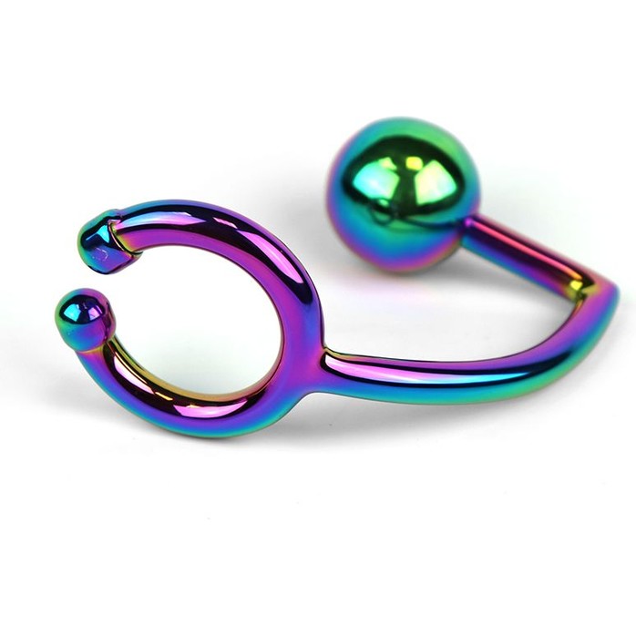 Радужное эрекционное кольцо с анальным плагом Rainbow Horse Shoe Ring with 40mm Diameter Ball