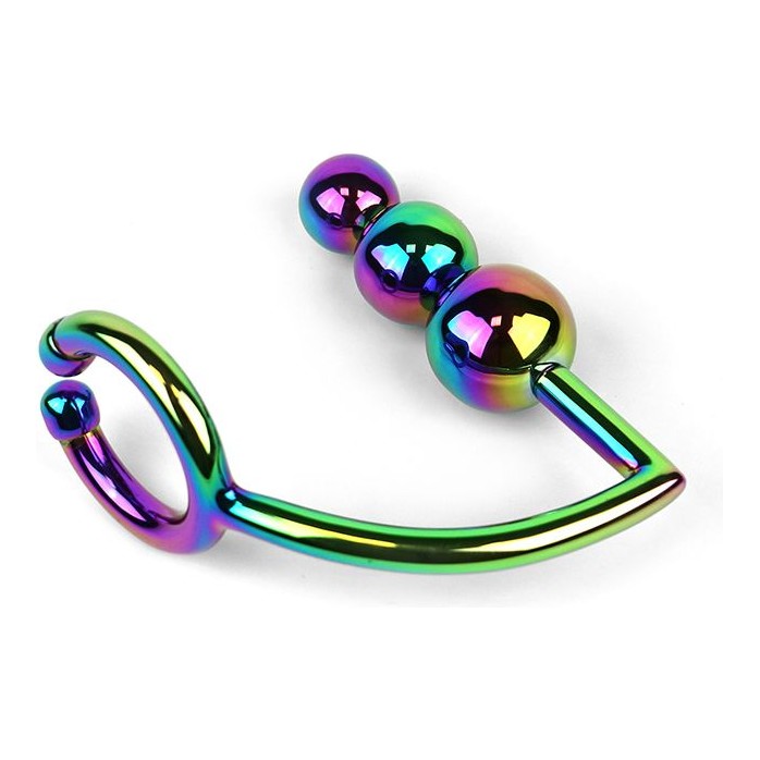 Радужное эрекционное кольцо с анальной ёлочкой Rainbow Horse Shoe Cock Ring with Trio of Anal Balls. Фотография 2.