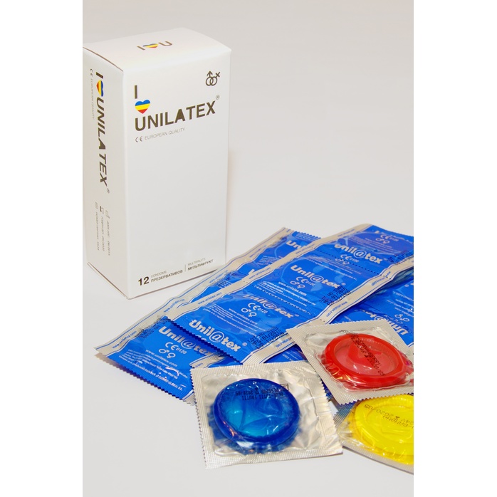 Разноцветные ароматизированные презервативы Unilatex Multifruit - 12 шт. 3 шт. в подарок. Фотография 2.