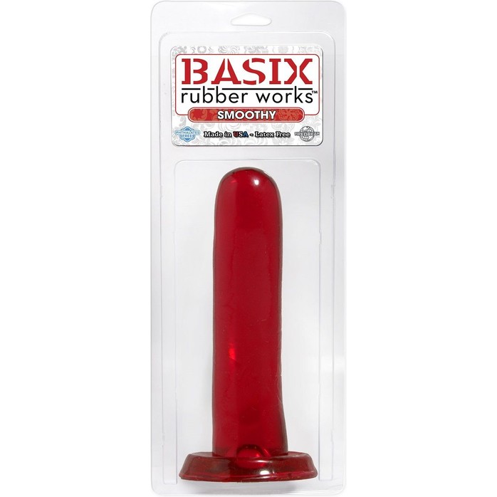 Красный анальный фаллоимитатор Smoothy - 13,3 см - Basix Rubber Works. Фотография 2.