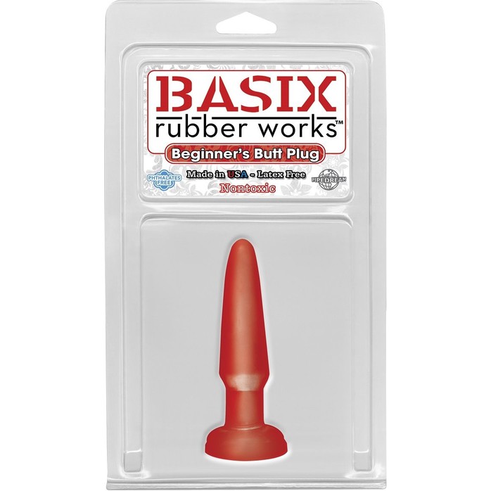 Красная анальная пробка Beginners Butt Plug - 10,9 см - Basix Rubber Works. Фотография 2.