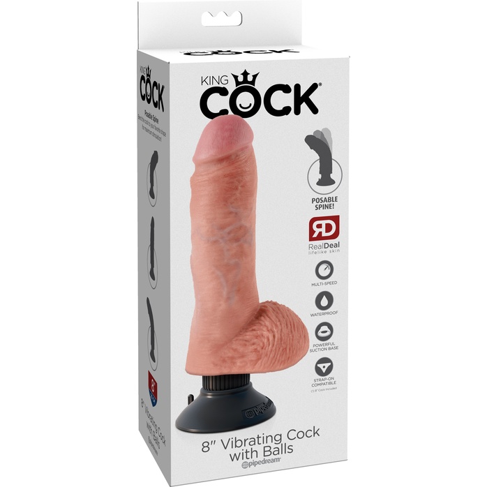 Вибромассажер со съёмной присоской 8 Vibrating Cock with Balls - 20,3 см - King Cock. Фотография 7.