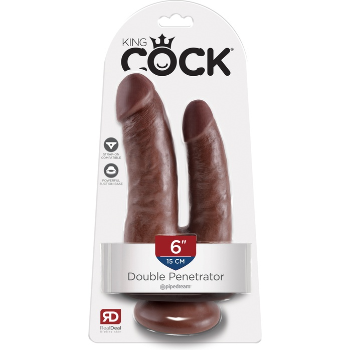 Коричневый анально-вагинальный фаллоимитатор Double Penetrator - 20,9 см - King Cock. Фотография 5.