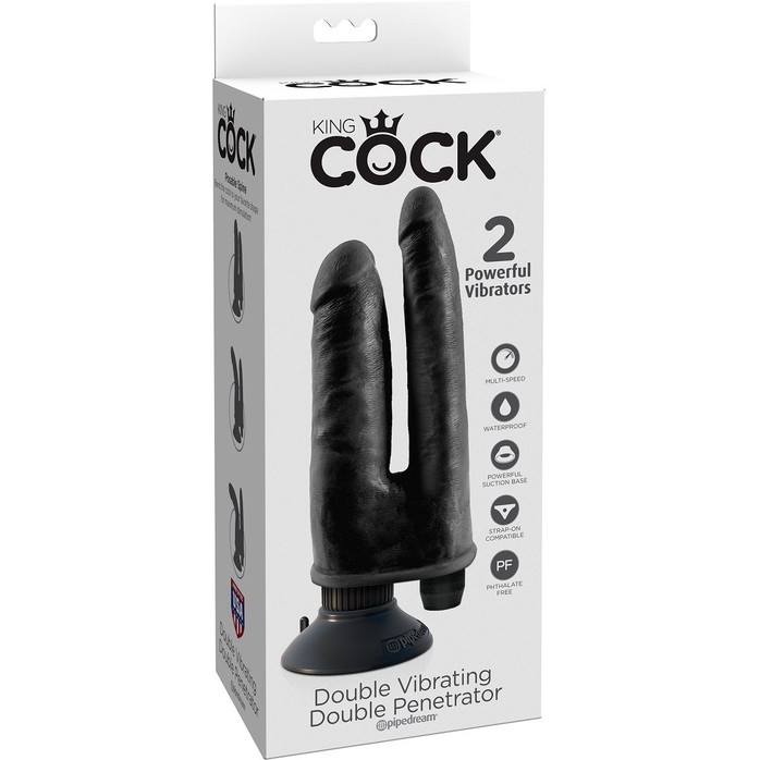 Двойной чёрный вибратор со съемной присоской Double Vibrating Double Penetrator - 20,3 см - King Cock. Фотография 3.