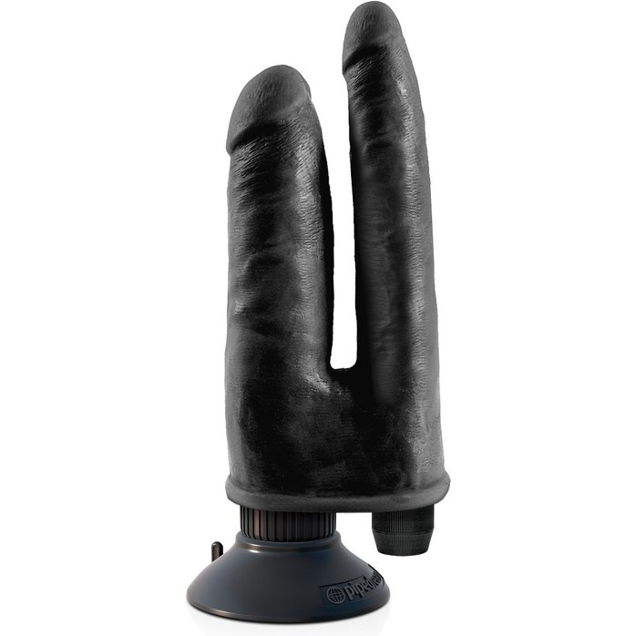 Двойной чёрный вибратор со съемной присоской Double Vibrating Double Penetrator - 20,3 см - King Cock