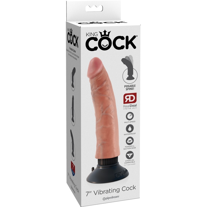 Вибромассажер телесного цвета 7 Vibrating Cock - 20 см - King Cock. Фотография 8.