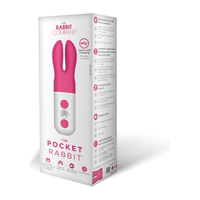 Ярко-розовый стимулятор с ушками для массажа клитора The Pocket Rabbit. Фотография 4.