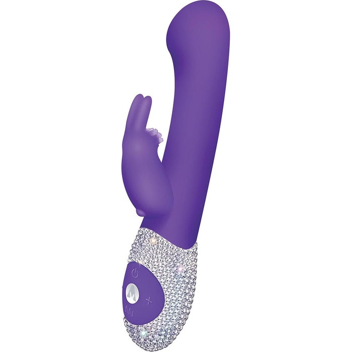 Фиолетовый вибромассажёр The G-spot Rabbit с украшенной стразами рукоятью - 22 см. Фотография 2.