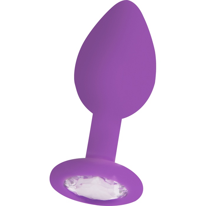 Фиолетовая анальная пробка OUCH! Regular Diamond Butt Plug с прозрачным кристаллом - 7,3 см - Ouch!