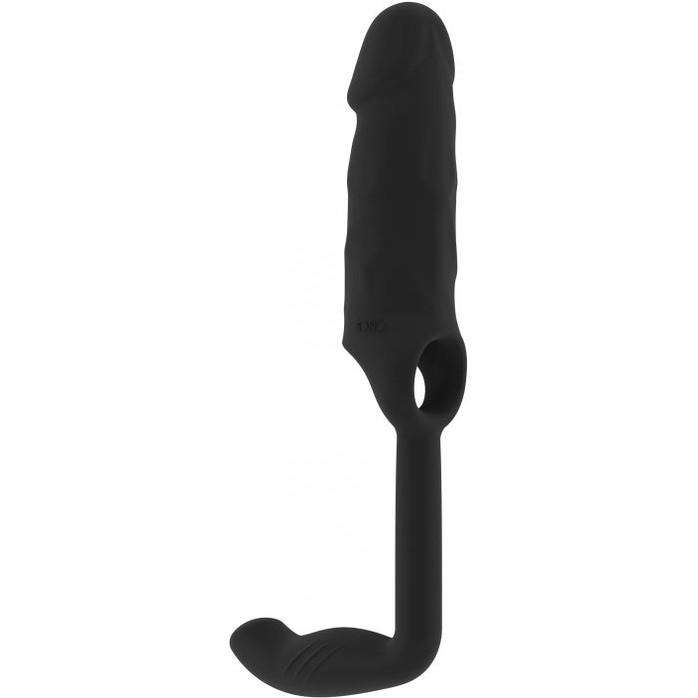 Чёрная насадка с анальной вставкой Stretchy Penis Exten and Plug No.38 - Sono. Фотография 2.