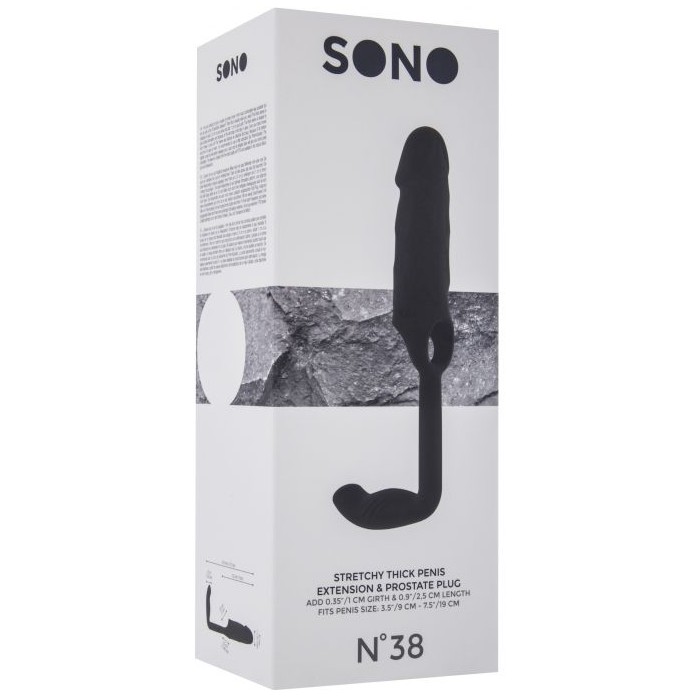 Чёрная насадка с анальной вставкой Stretchy Penis Exten and Plug No.38 - Sono. Фотография 3.