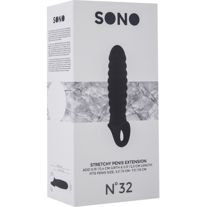Чёрная ребристая насадка Stretchy Penis Extension No.32 - Sono. Фотография 3.