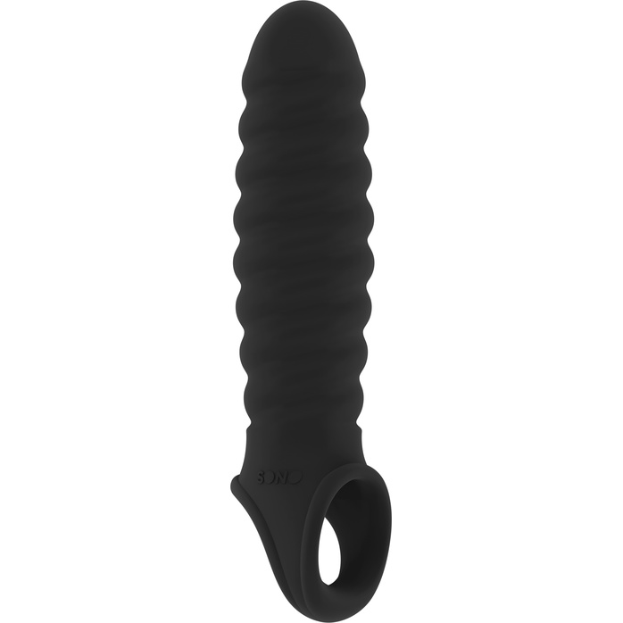 Чёрная ребристая насадка Stretchy Penis Extension No.32 - Sono