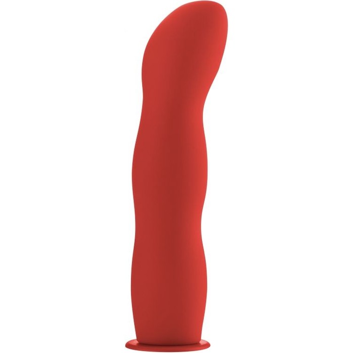 Красный страпон Deluxe Silicone Strap On 8 Inch с волнистой насадкой - 20,5 см - Ouch!. Фотография 4.
