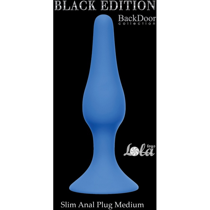 Синяя анальная пробка Slim Anal Plug Medium - 11,5 см - Back Door Collection Black Edition. Фотография 2.
