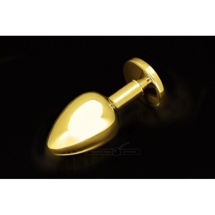 Большая золотистая анальная пробка с красным кристаллом - 9 см. Фотография 2.