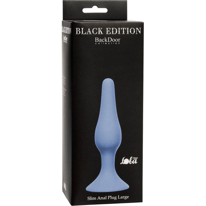Синяя анальная пробка Slim Anal Plug Large - 12,5 см - Back Door Collection Black Edition. Фотография 3.