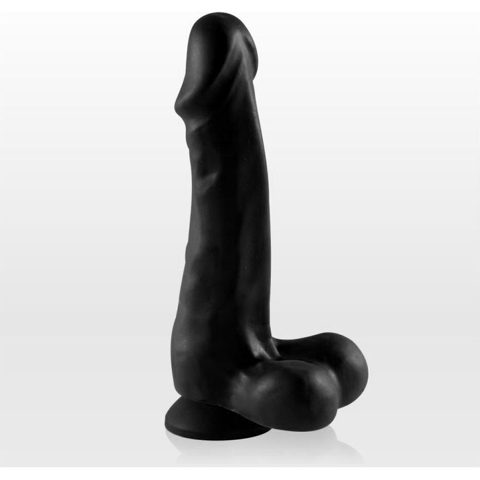 Чёрный фаллоимитатор с пышной мошонкой и присоской - 18,5 см - Real Toys Collection