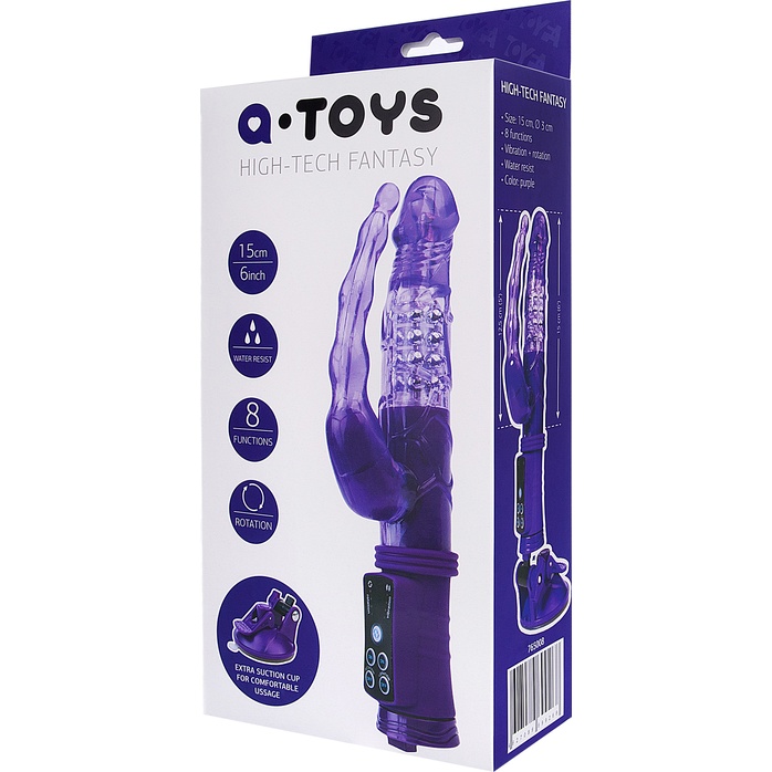 Фиолетовый анально-вагинальный вибратор на присоске A-toys. Фотография 8.