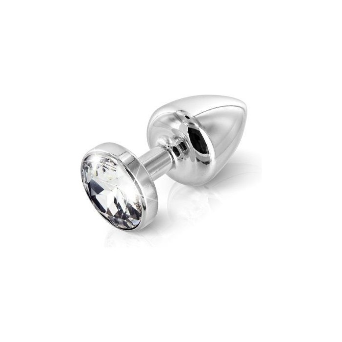 Серебристая пробка ANNI round silver plated T3 с прозрачным кристаллом - 9 см